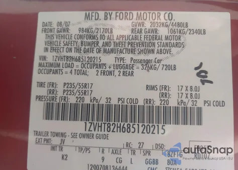 2008 Ford Mustang Gt Deluxe/Gt Premium z USA, uszkodzony, nr VIN 1ZVHT82H685120215